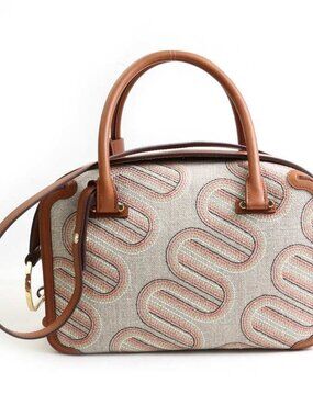 DELVAUX Coolbox Handbag Shoulder Bag Brown/Gray Leather/Canvas